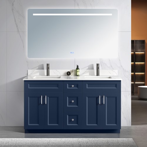 Vanity Prussian Blue 60" -  Softclose  Wood (Double Sink)
