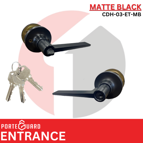 PorteGuard Door Handle - Entrance Lever Set - Matte Black - CDH-03-ET-MB