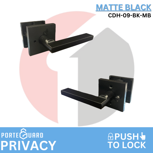 PorteGuard Door Handle - Heavy Duty Privacy Lever Set - Matte Black - CDH-09-BK-MB