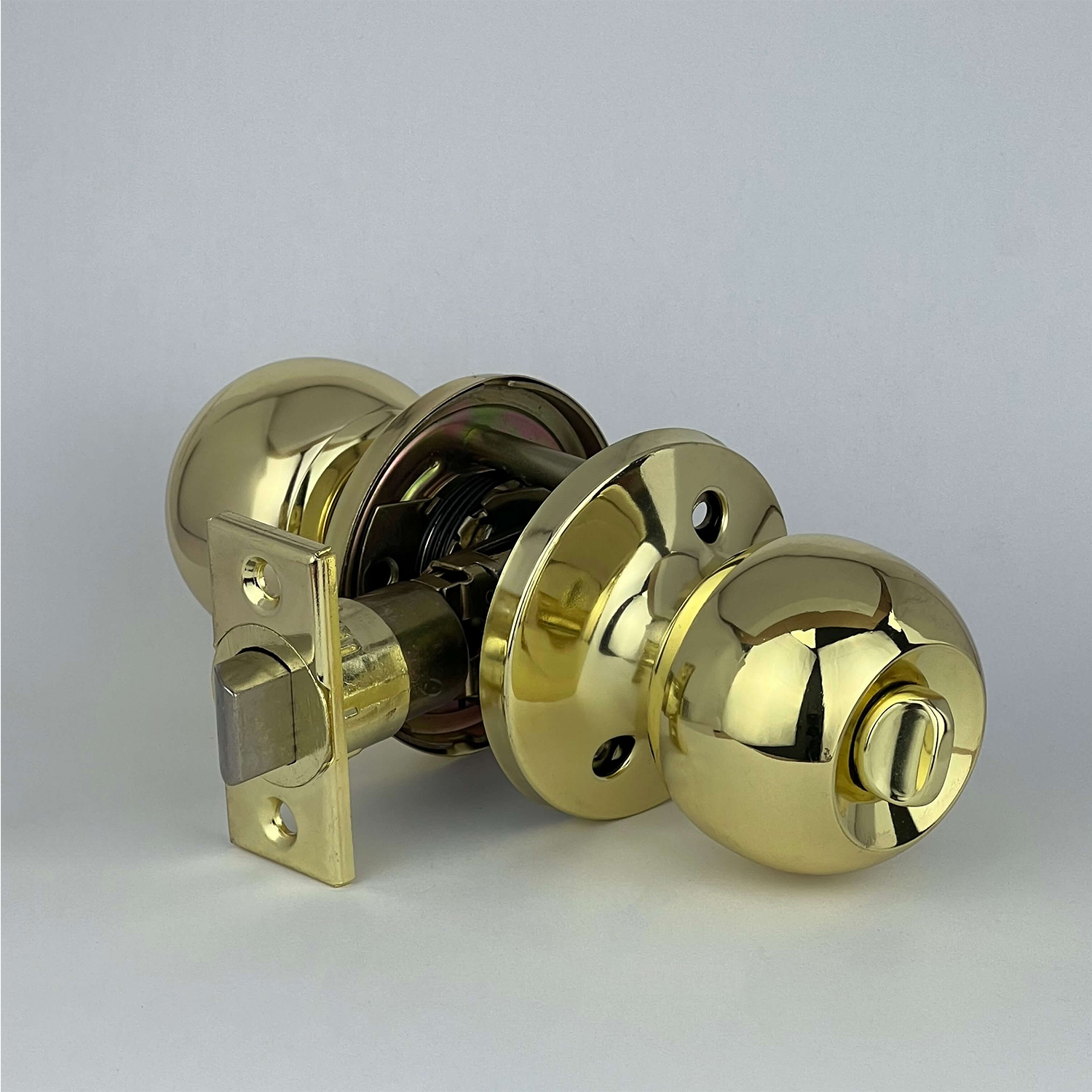 PorteGuard Door Handle - Round - Privacy Lever Set - Polished Brass - CDH-10-BK-PB