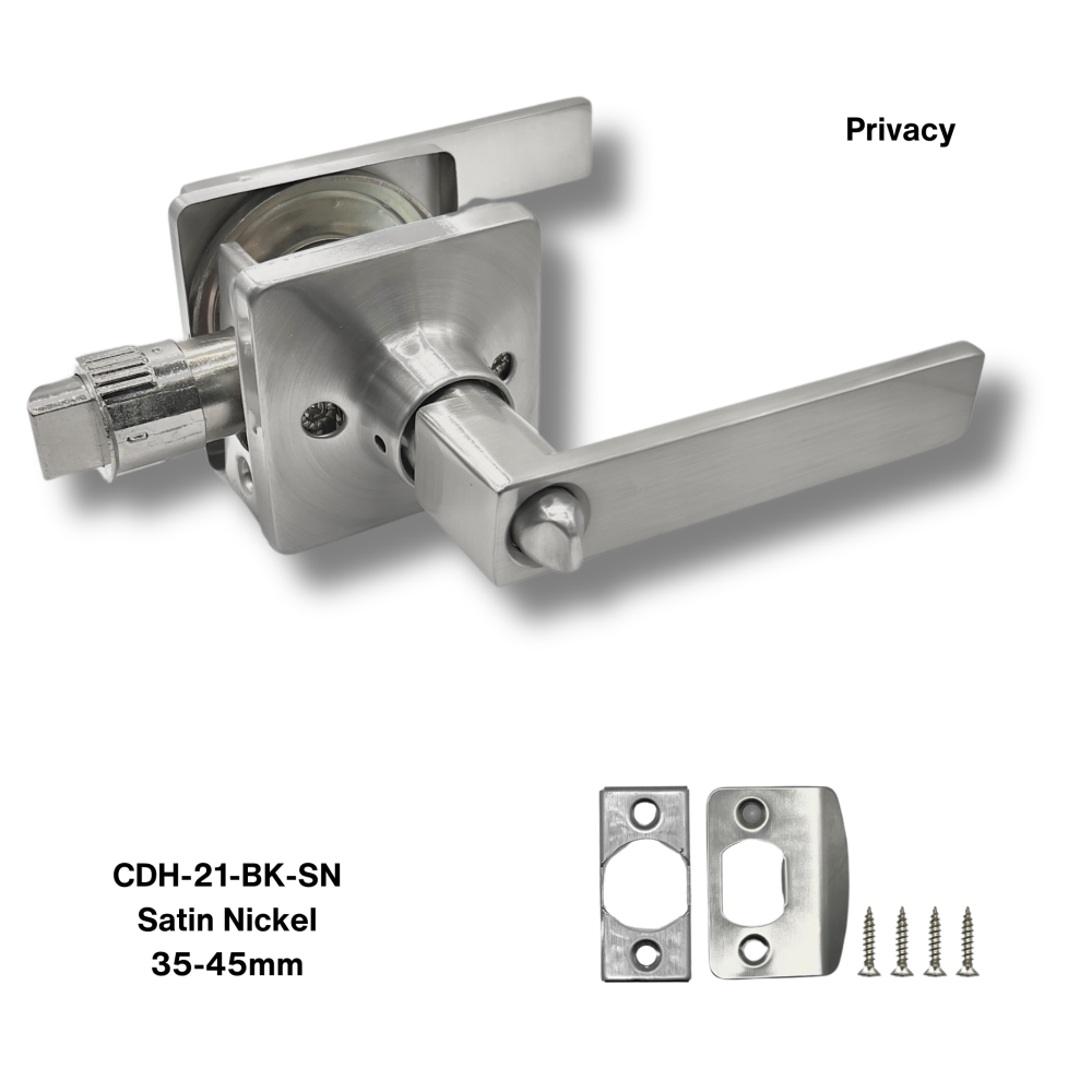 PorteGuard Door Handle - Privacy Lever Set - Satin Nickel - CDH-21-BK-SN