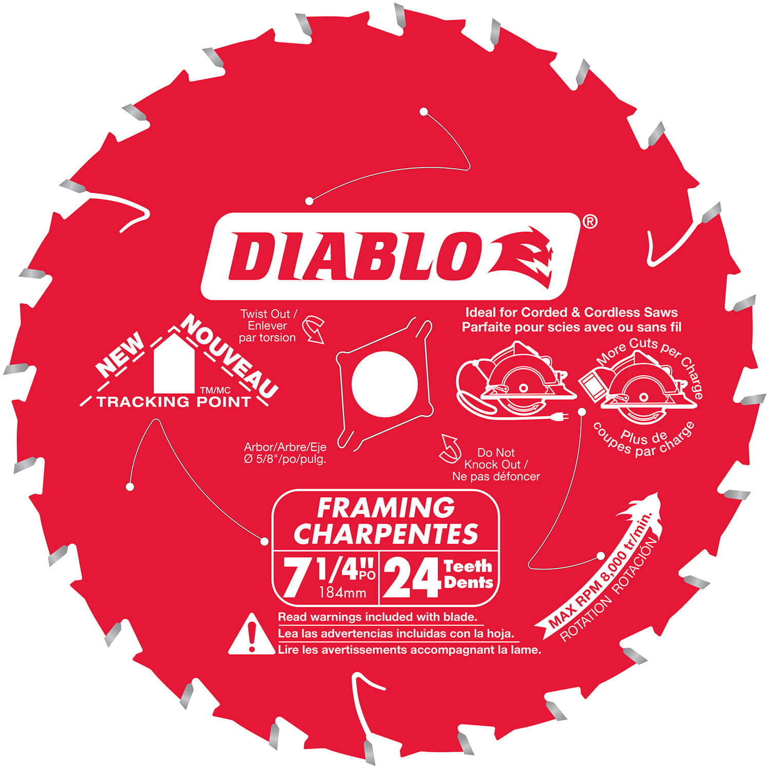 Diablo Small Diameter Framing Circular Saw Blade 7 1/2 x 24 Teeth - D0724A