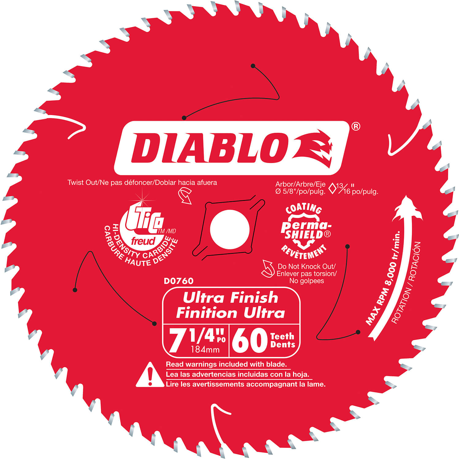 Diablo Small Diameter Ultra Finishing Circular Blade 7 1/4 x 60 Teeth - D0760AC
