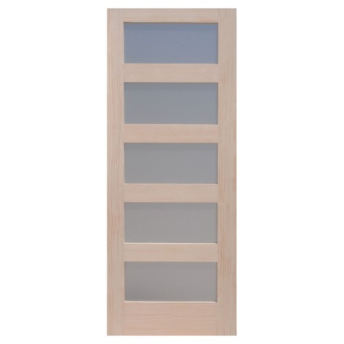 5 Panel Shaker Natural Pine Solid Core (Frosted Glass) - 30" / 32"