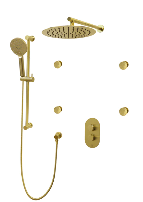 Kodaen F57104BG Brushed Gold Three Way Thermostatic Shower System - Round Trim