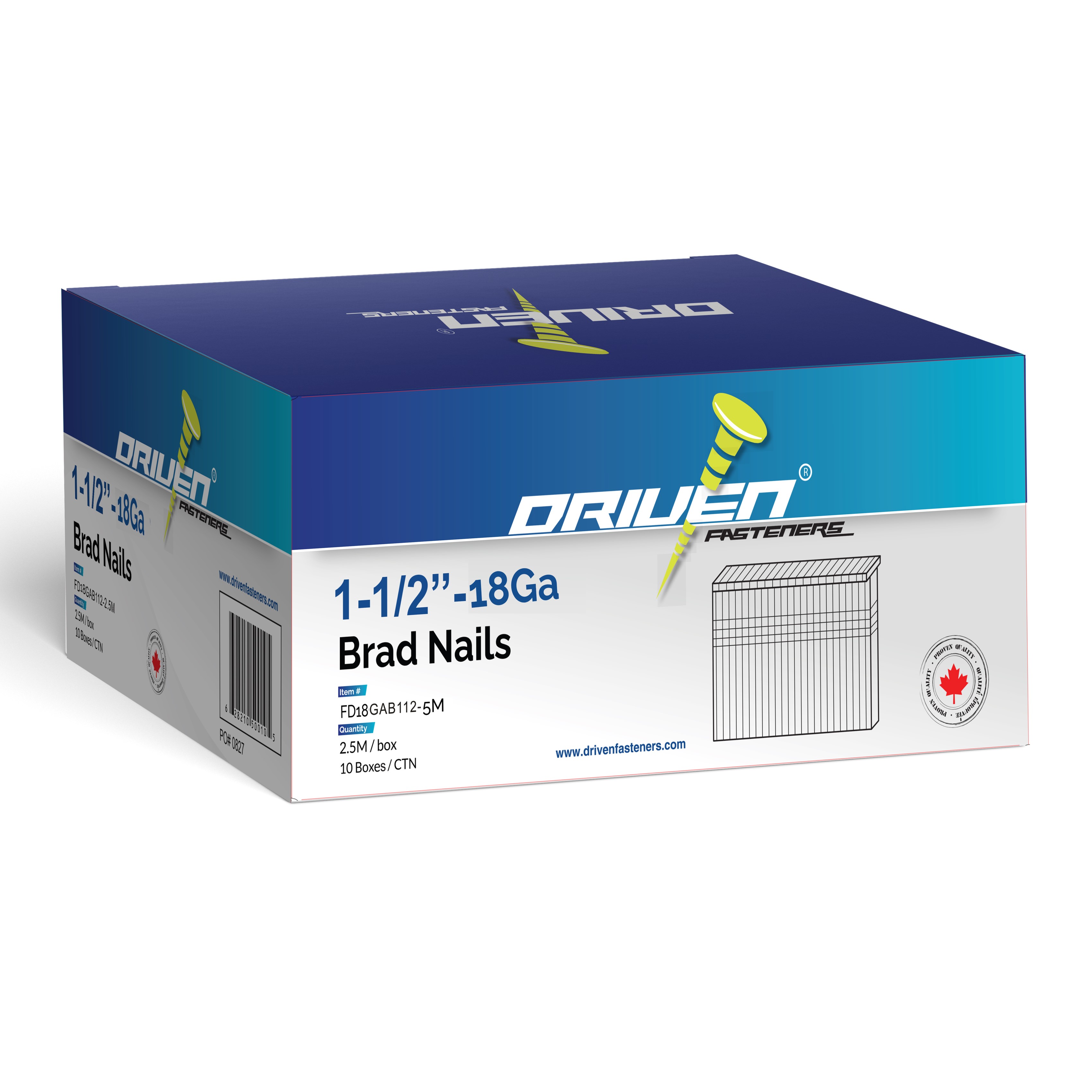 Brad Nails 18 Gauge 1 1/2 - QTY 5000 - FD18GAB112-5M BRAD