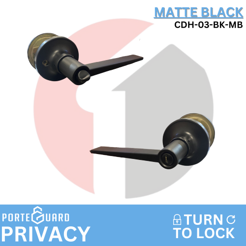 PorteGuard Door Handle - Privacy Lever Set - Matte Black - CDH-03-BK-MB