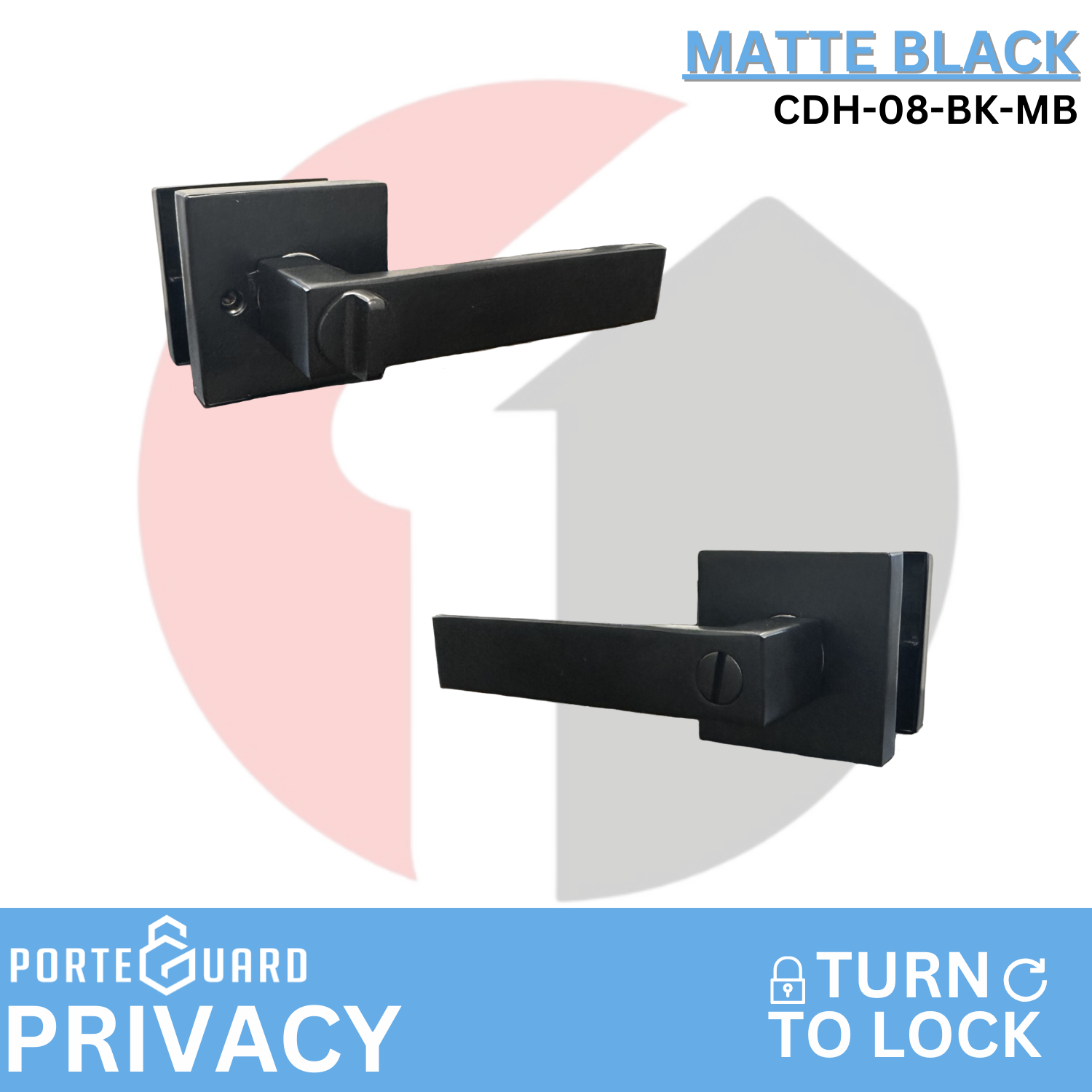 PorteGuard Door Handle - Heavy Duty Privacy Lever Set - Matte Black - CDH-08-BK-MB