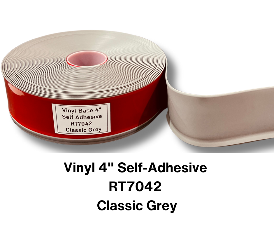 Vinyl Base 4" x 1/8" x 100' Self Adhesive - RT7042 - Classic Grey