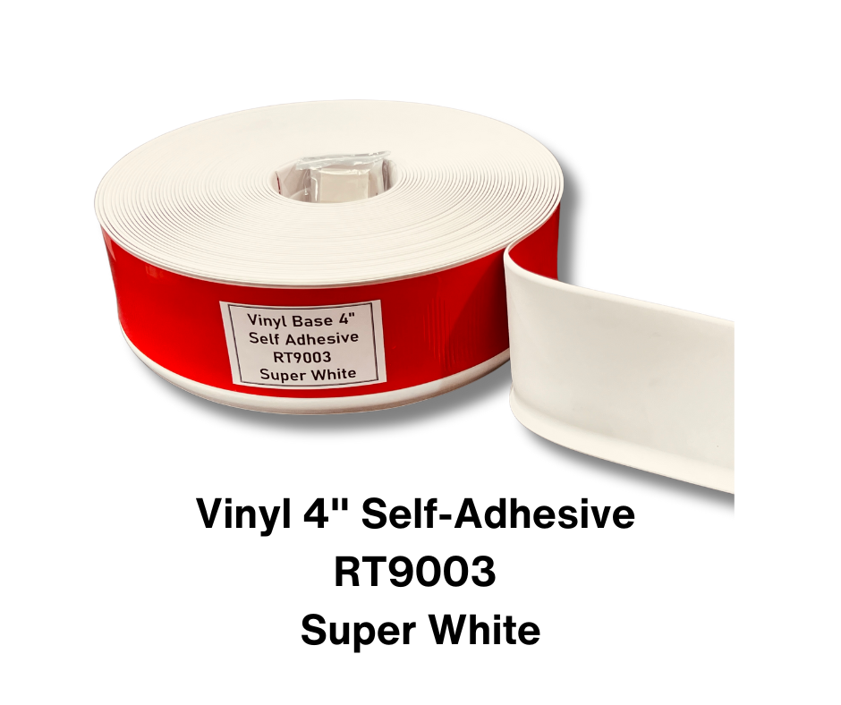 Vinyl Base 4" x 1/8" x 100' Self Adhesive - RT9003 - Super White