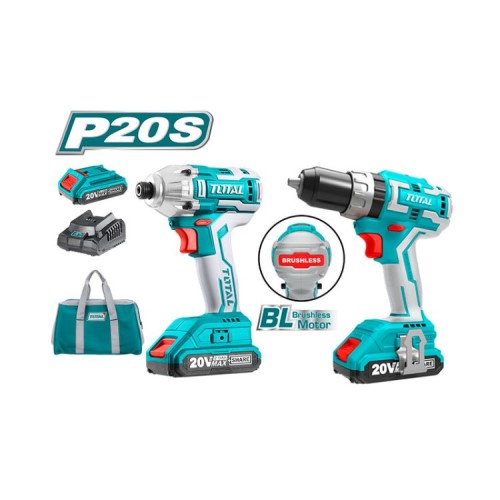 Total - TCKLI2006AL - Lithium Ion Drill 2PC Combo - Brushless Motor - Voltage 20V w/ Lithium Ion Battery