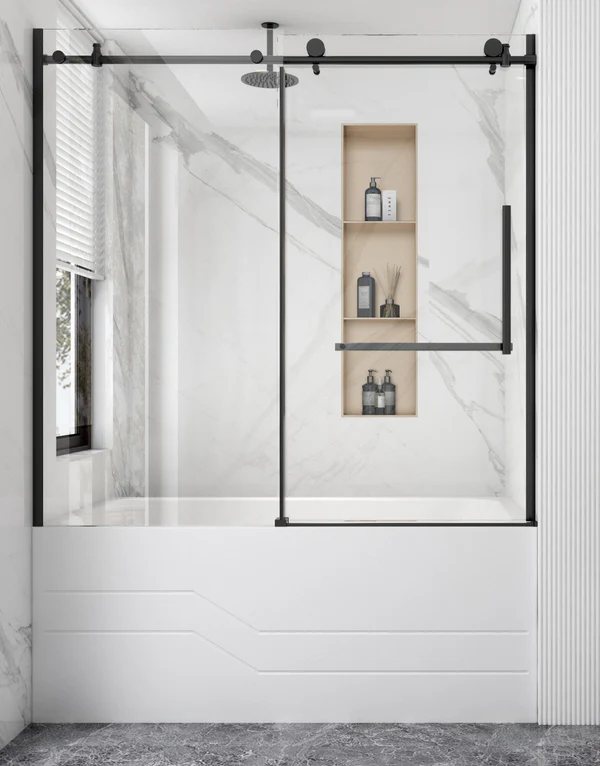 Shower Door Glass (for tub) - 59" X 60" Black