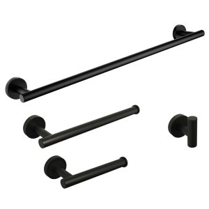 COS - Ensemble de porte-serviettes moderne 4 pièces - Noir mat - BAK114MB03 - Rond