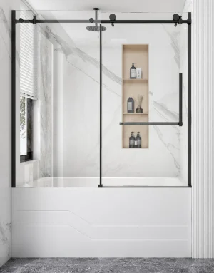 Verre de porte de douche (pour baignoire), 59" X 60", noir